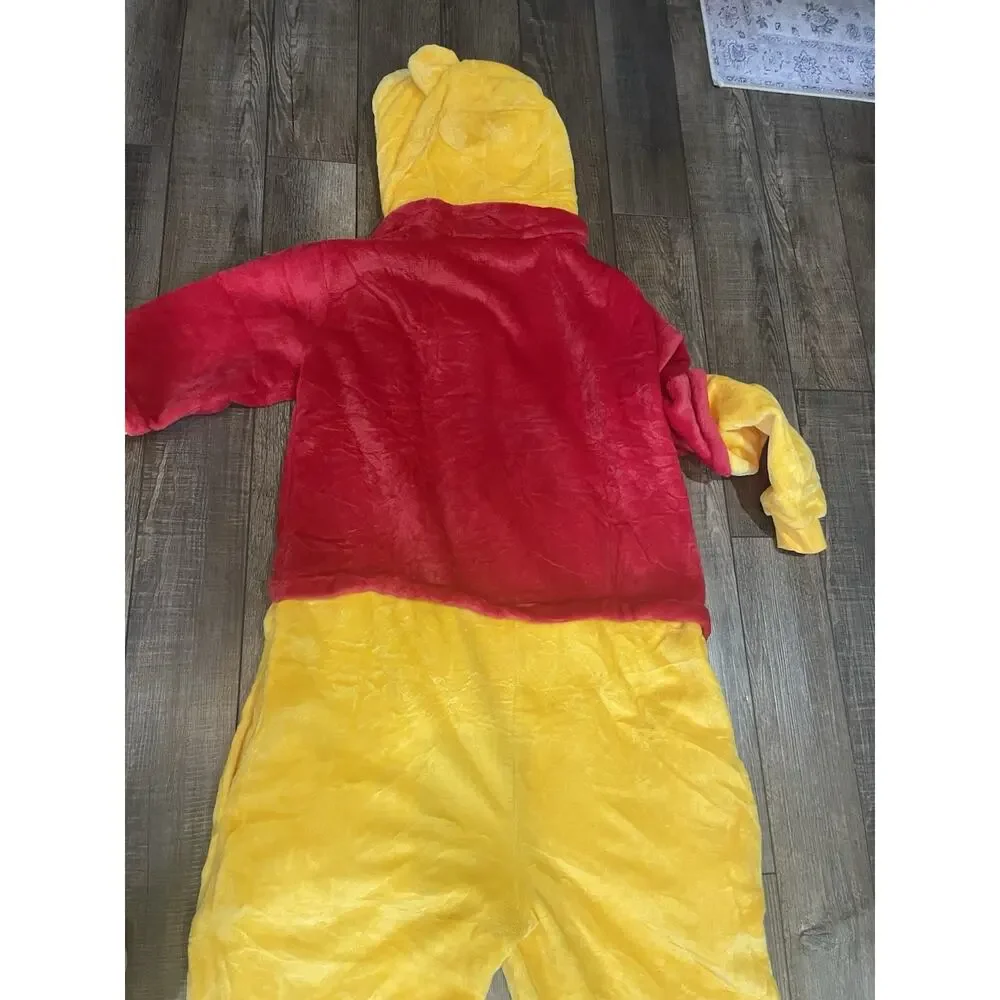 Winnie The Pooh Bear Adult One Piece Hooded Fleece Plush Costume Union Suit Sz L